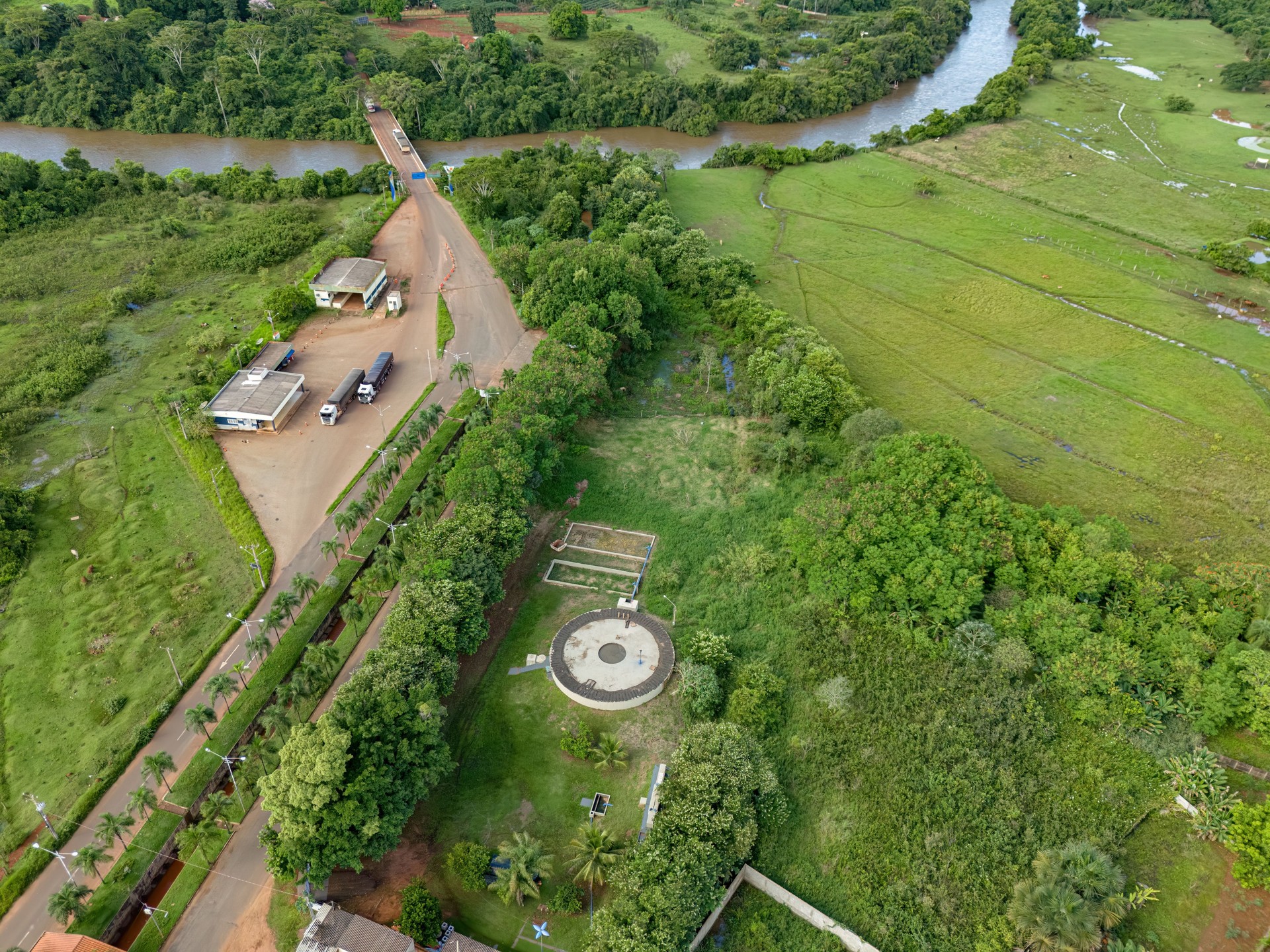 Cassilandia, Mato Grosso do Sul, Brazil - 04 16 2024: sewage treatment, tax station, highway and apore river